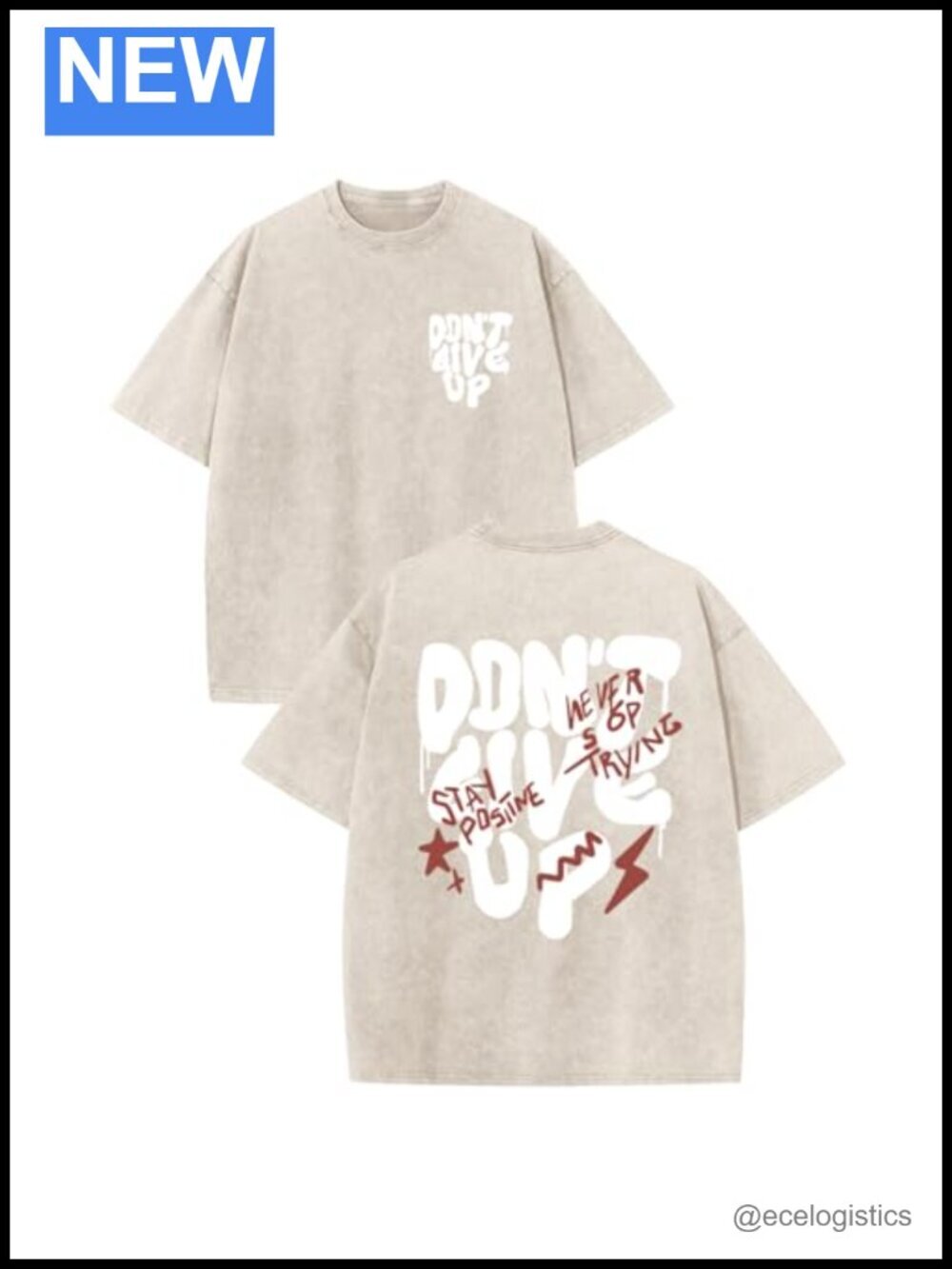 Oversized Graphic Vintage Tee Acid Wash Letter Print Cotton Blend T-Shirt